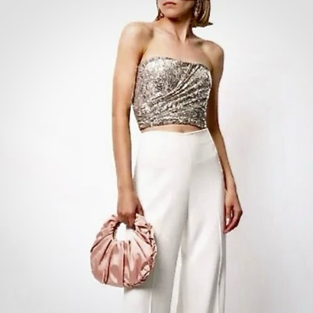 SEMSEM Cutout Silver Sequin Tulle Bustier Sz L